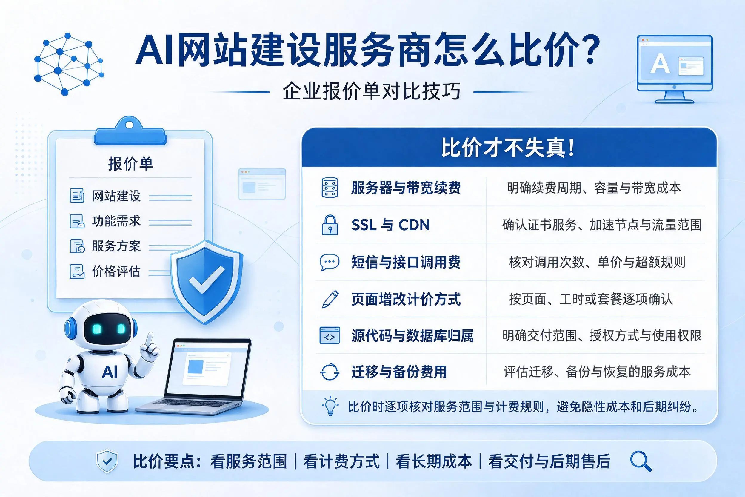 AI网站建设服务商怎么比价?运城企业报价单对比技巧